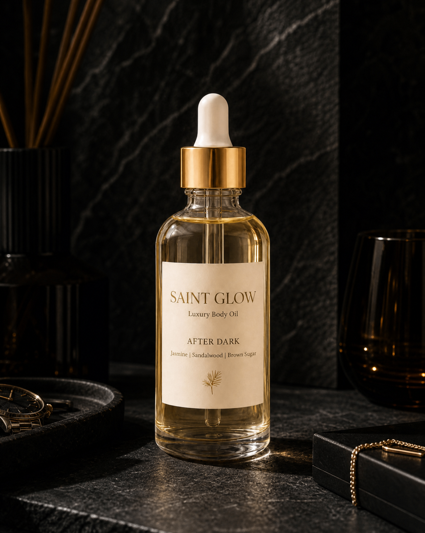 After Dark luxury body oil bottle